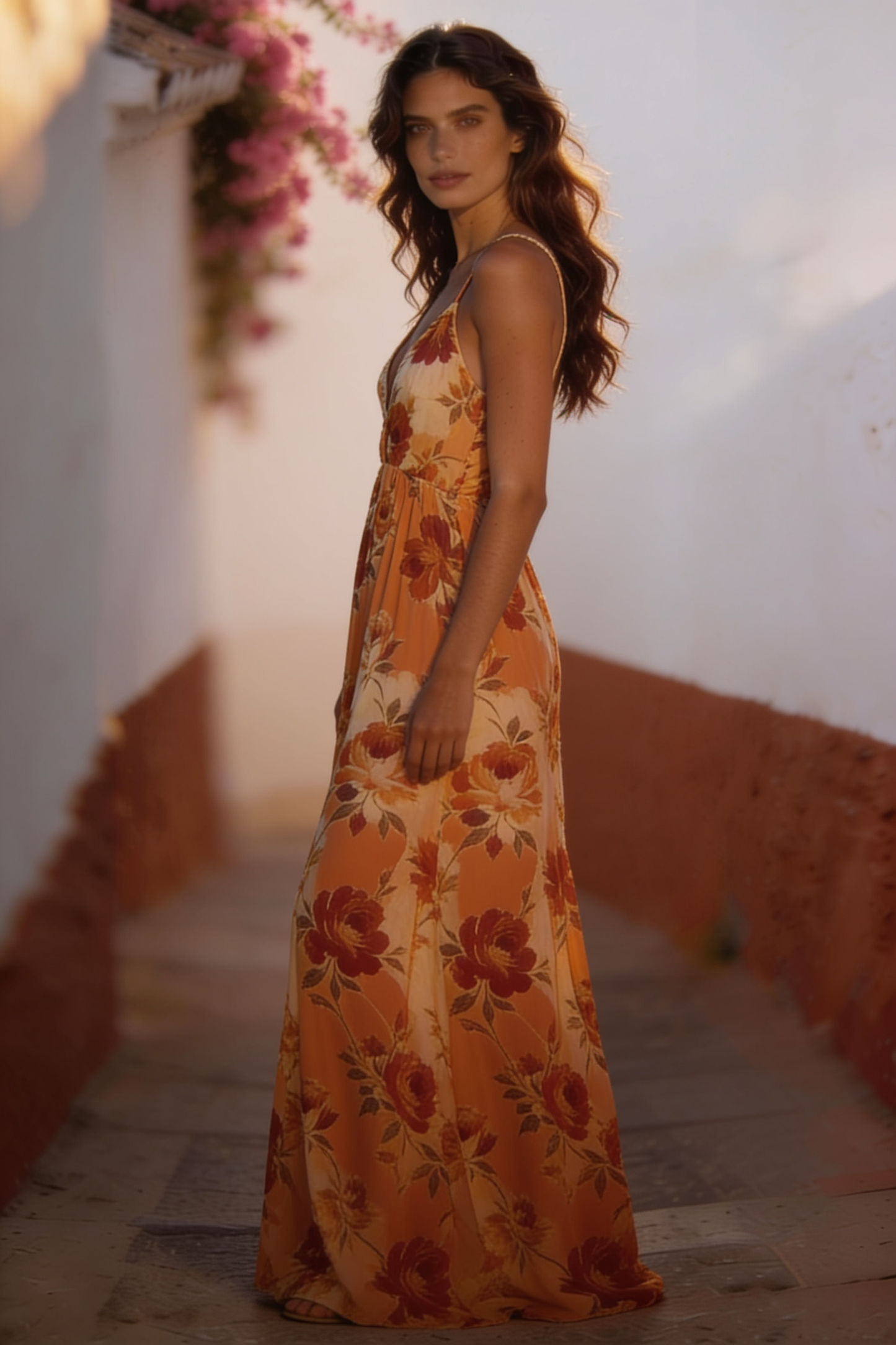 Fortan Carmen floral long sundress with spaghetti straps, lightweight and flowing fabric, perfect for summer wear